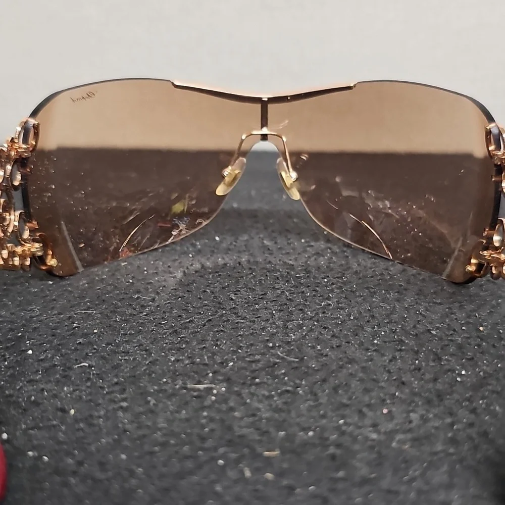 Chopard Brown Gradient Shield Sunglasses with Gold Accents